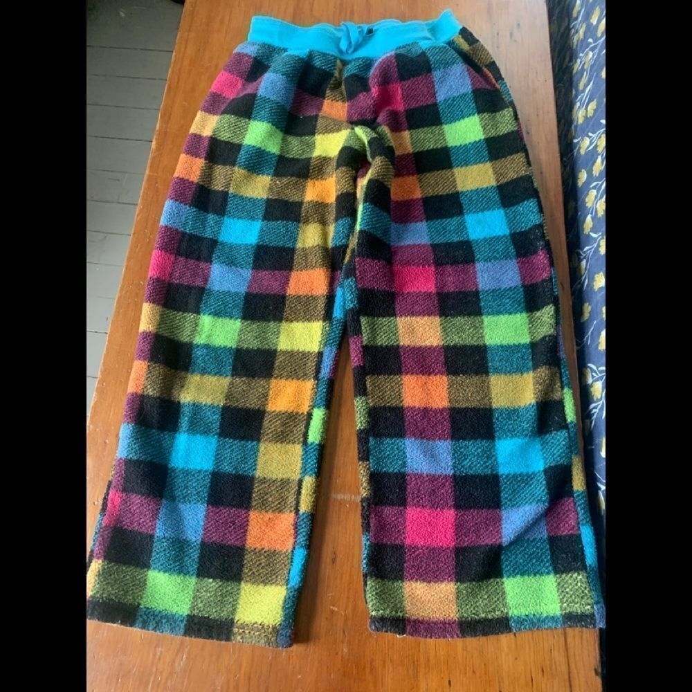 Neon plaid fleece pajama pants L